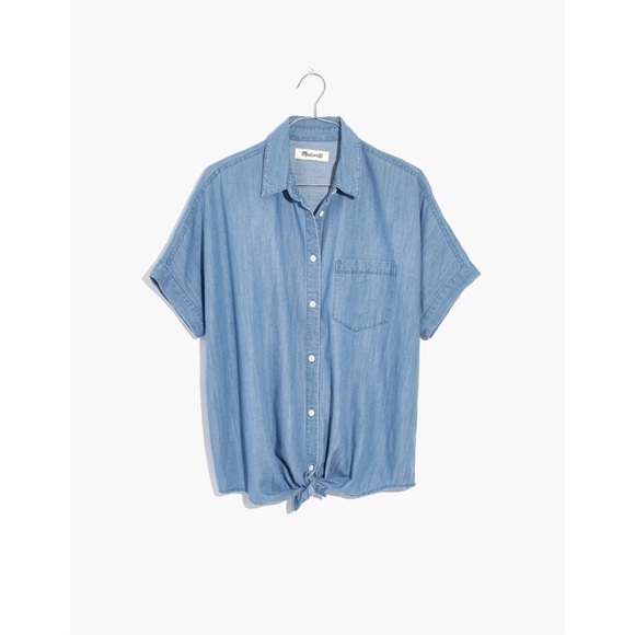 MADEWELL Denim Short Sleeve Tie Front Shirt Size S - Picture 5 of 11